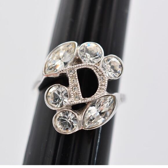Christian Dior Vintage Crystal Ring Size 5 Logo D Rhinestone 2000's Y2K RARE - Picture 1 of 12